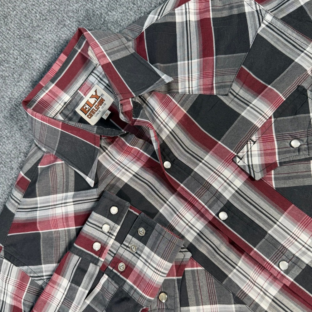 Ely Cattleman Mens Plaid Western Snap Front Shirt Red Black White Small #4322